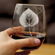 Aspen Leaf Engraved Stemless Wine Glass - Multi-Layer Engraving - 17 oz & 15 oz