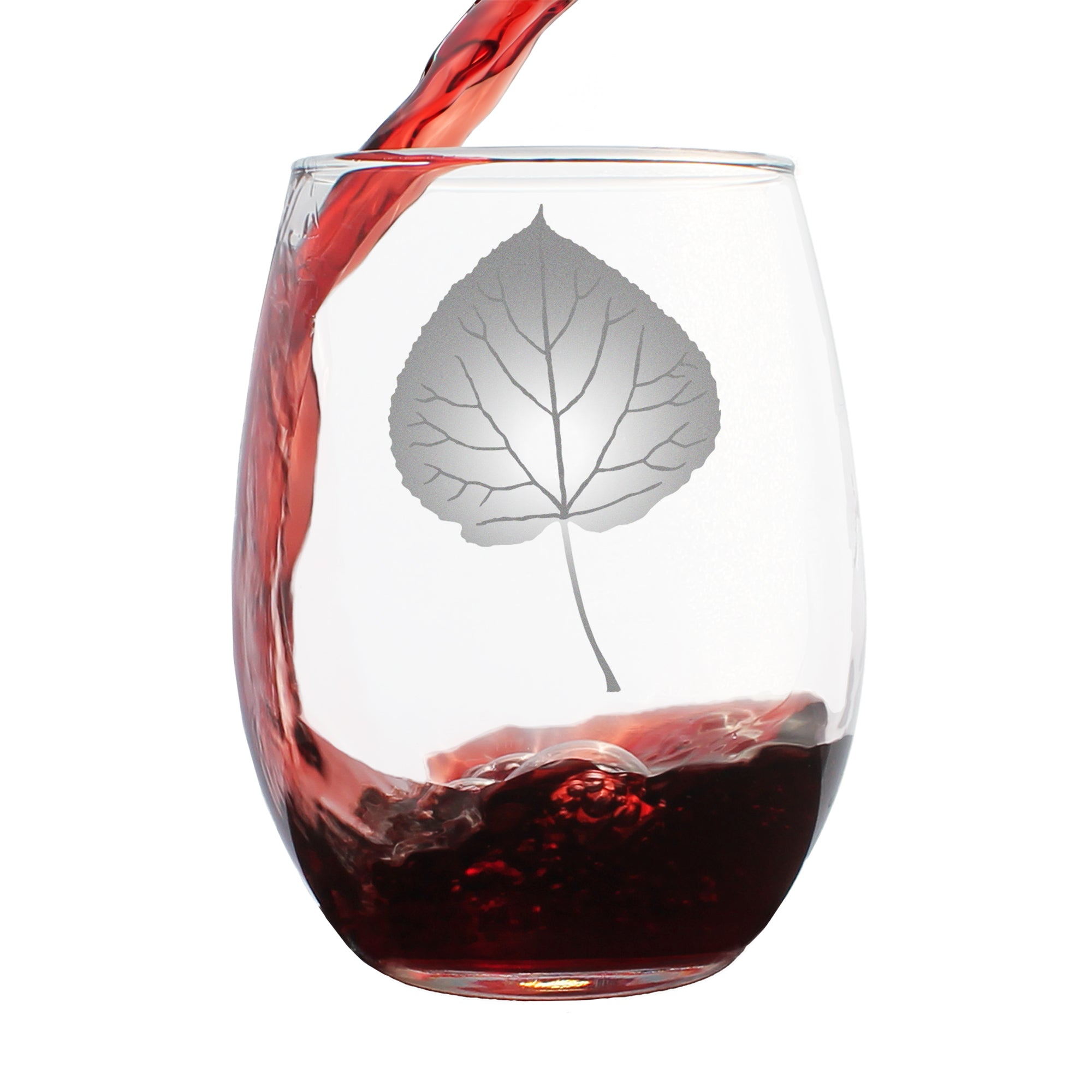 Aspen Leaf Engraved Stemless Wine Glass - Multi-Layer Engraving - 17 oz & 15 oz