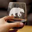 Bear Engraved Stemless Wine Glass - Multi-Layer Engraving - 17 oz & 15 oz