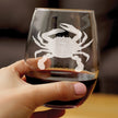 Crab Engraved Stemless Wine Glass - Multi-Layer Engraving - 17 oz & 15 oz