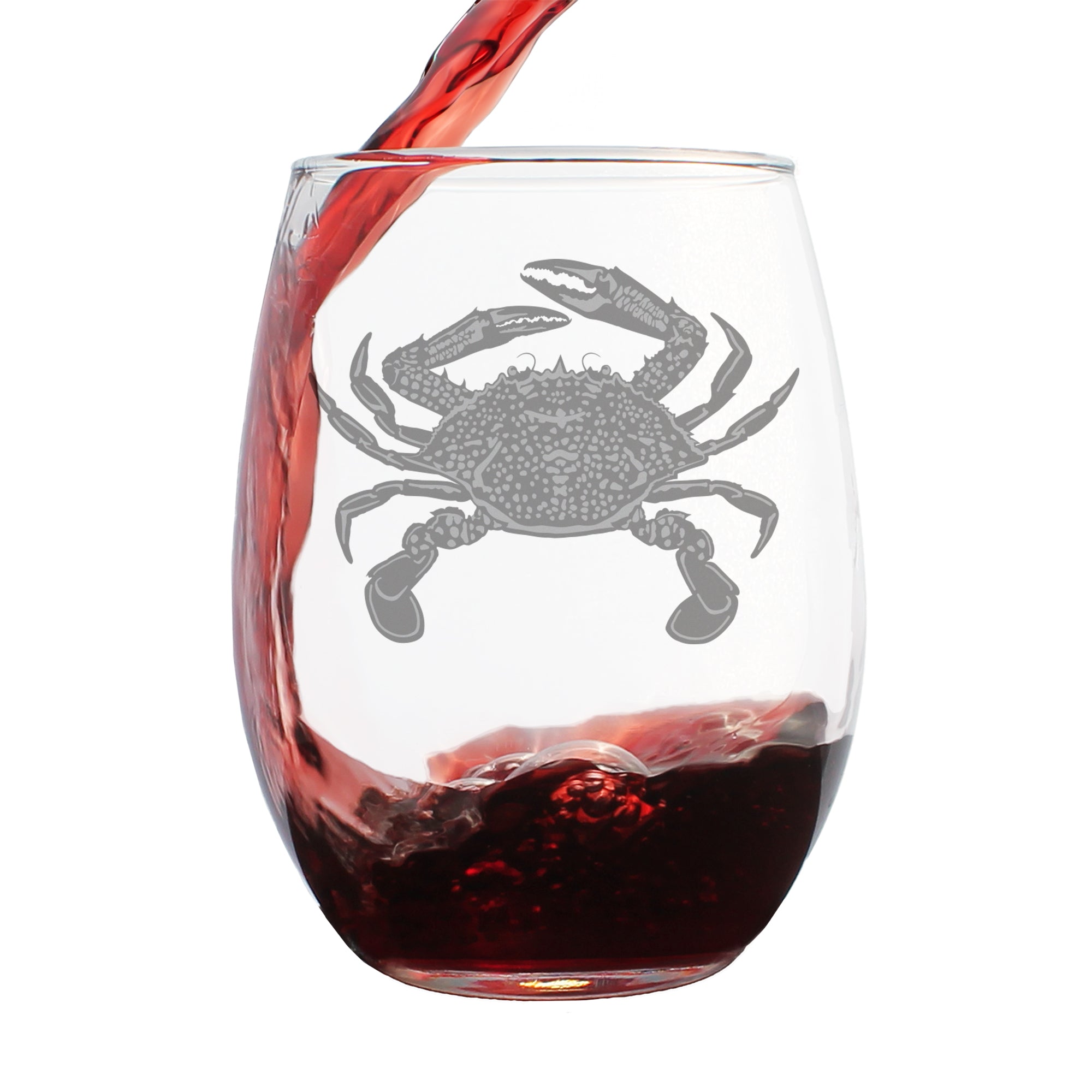 Crab Engraved Stemless Wine Glass - Multi-Layer Engraving - 17 oz & 15 oz
