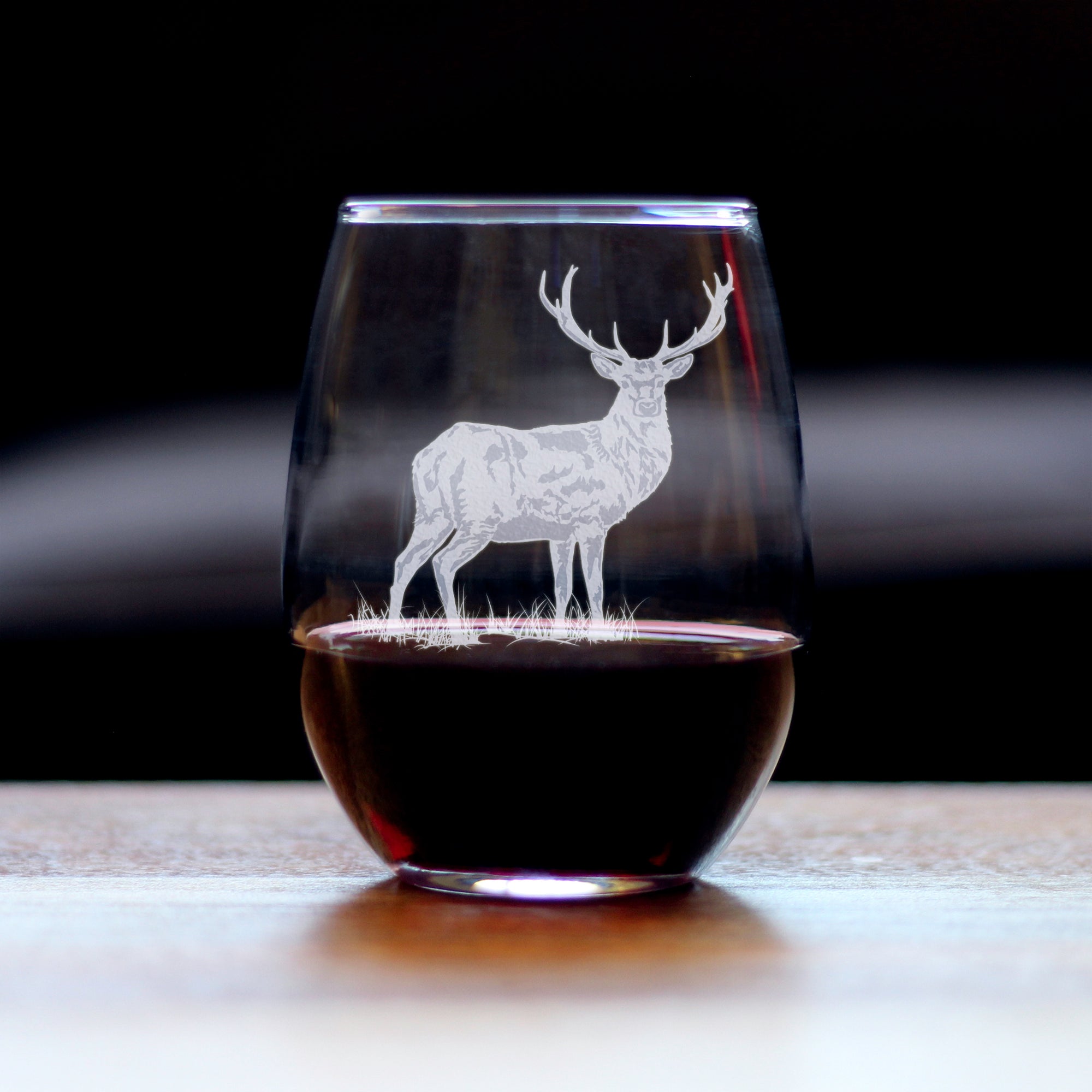 Deer Engraved Stemless Wine Glass - Multi-Layer Engraving - 17 oz & 15 oz