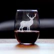 Deer Engraved Stemless Wine Glass - Multi-Layer Engraving - 17 oz & 15 oz