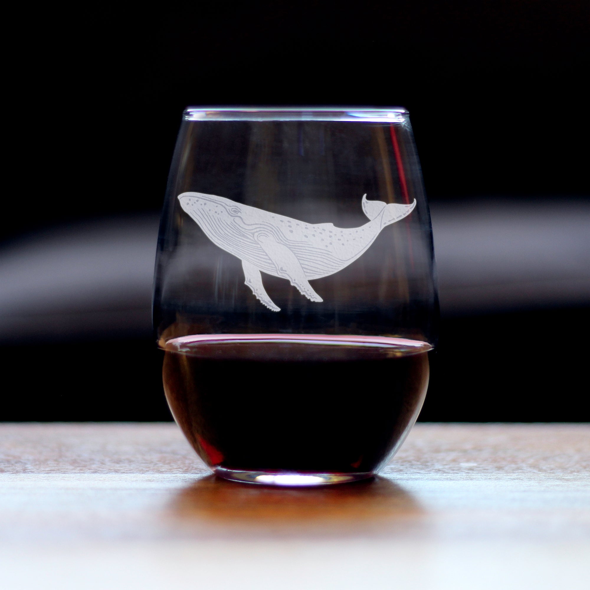 Whale Engraved Stemless Wine Glass - Multi-Layer Engraving - 17 oz & 15 oz