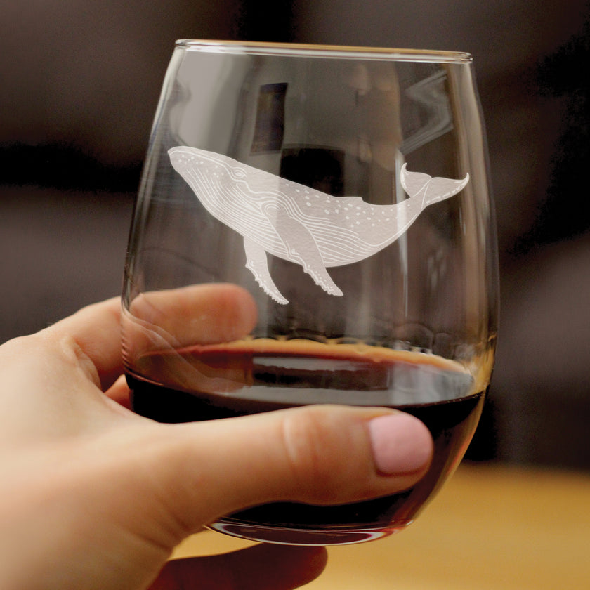 Whale Engraved Stemless Wine Glass - Multi-Layer Engraving - 17 oz & 15 oz