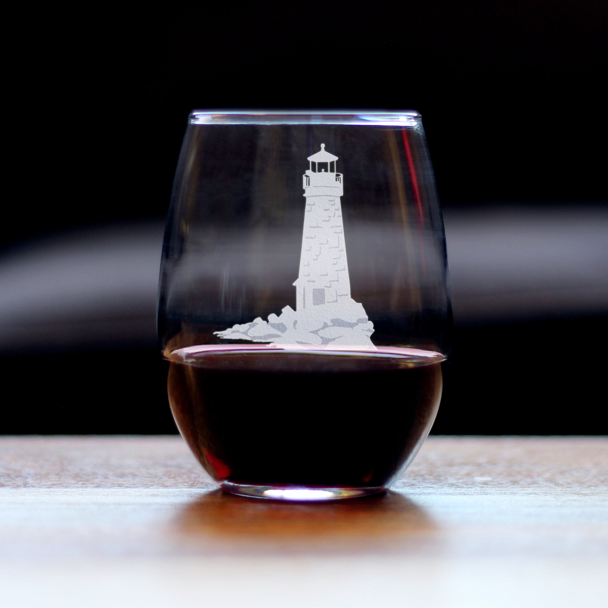 Lighthouse Engraved Stemless Wine Glass - Multi-Layer Engraving - 17 oz & 15 oz