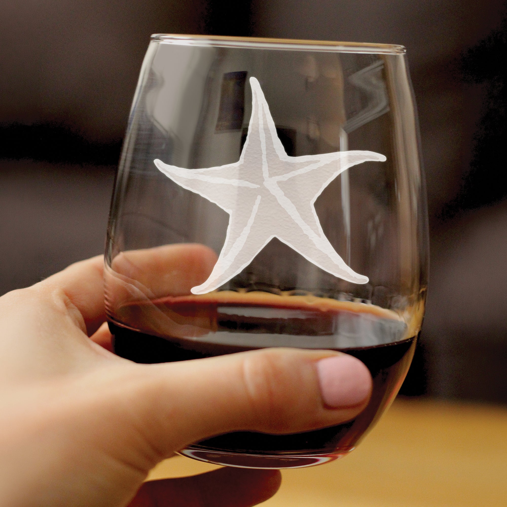 Starfish Engraved Stemless Wine Glass - Multi-Layer Engraving - 17 oz & 15 oz