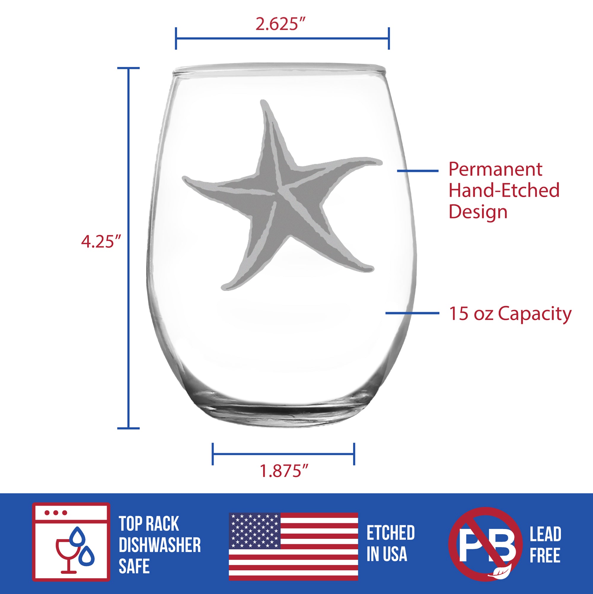 Starfish Engraved Stemless Wine Glass - Multi-Layer Engraving - 17 oz & 15 oz