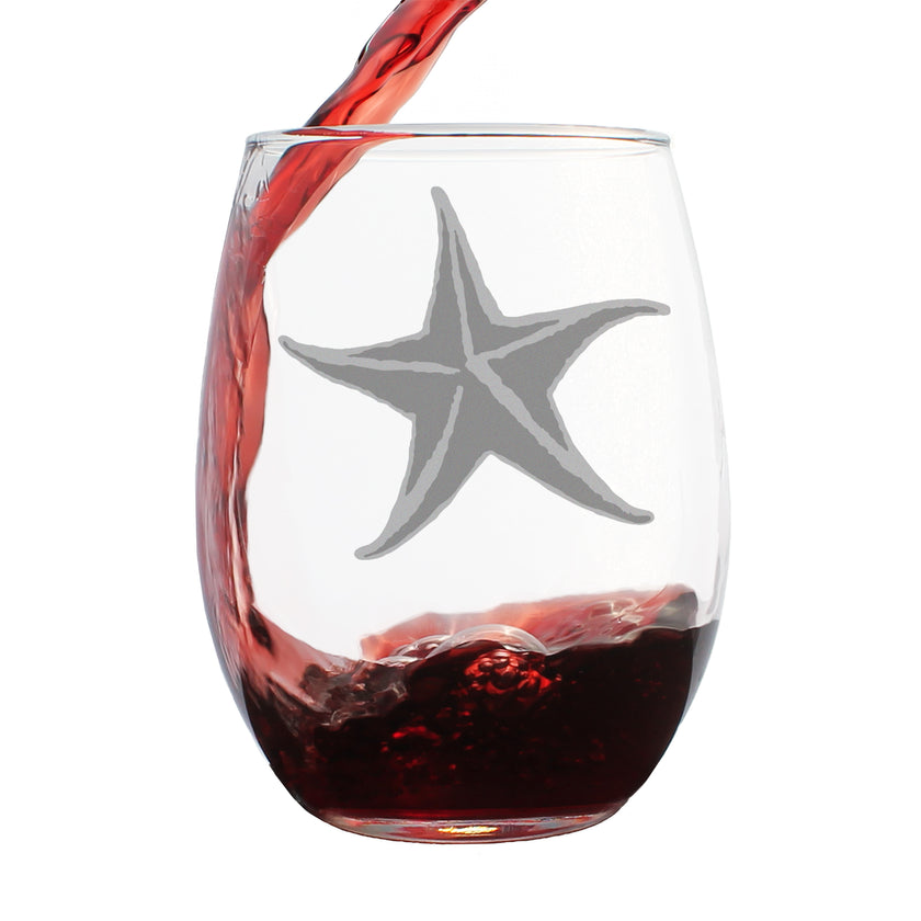 Starfish Engraved Stemless Wine Glass - Multi-Layer Engraving - 17 oz & 15 oz