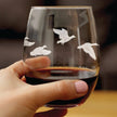 Flying Ducks Engraved Stemless Wine Glass - Full Wrap - Multi-Layer Engraving - 17 oz & 15 oz