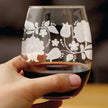 Folk Art Floral Engraved Stemless Wine Glass Hungarian Kalocsa Embroidery Pattern Multi-Layer Engraving - 17 oz & 15 oz