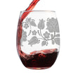 Folk Art Floral Engraved Stemless Wine Glass Hungarian Kalocsa Embroidery Pattern Multi-Layer Engraving - 17 oz & 15 oz