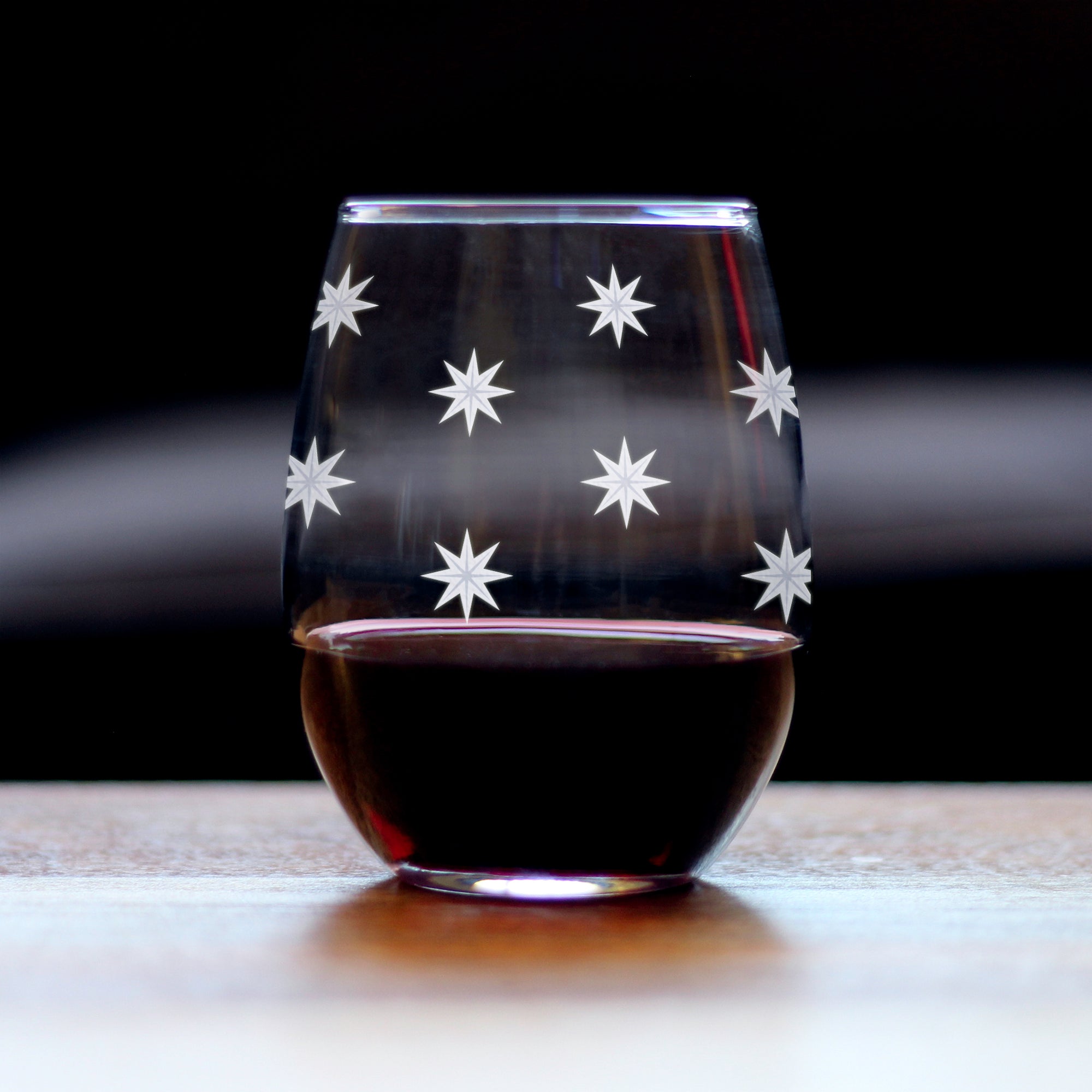Star Pattern Engraved Stemless Wine Glass - Full Wrap - Multi-Layer Engraving - 17 oz & 15 oz