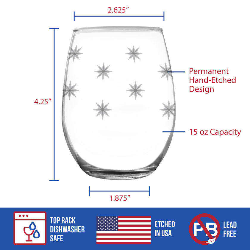 Star Pattern Engraved Stemless Wine Glass - Full Wrap - Multi-Layer Engraving - 17 oz & 15 oz