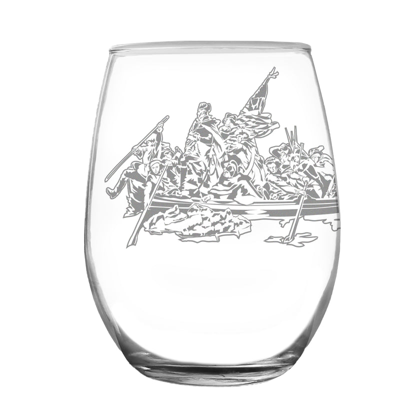 Freedom 250 Washington Crossing the Delaware Engraved Stemless Wine Glass - 15 oz Official USA 250th Anniversary Merch