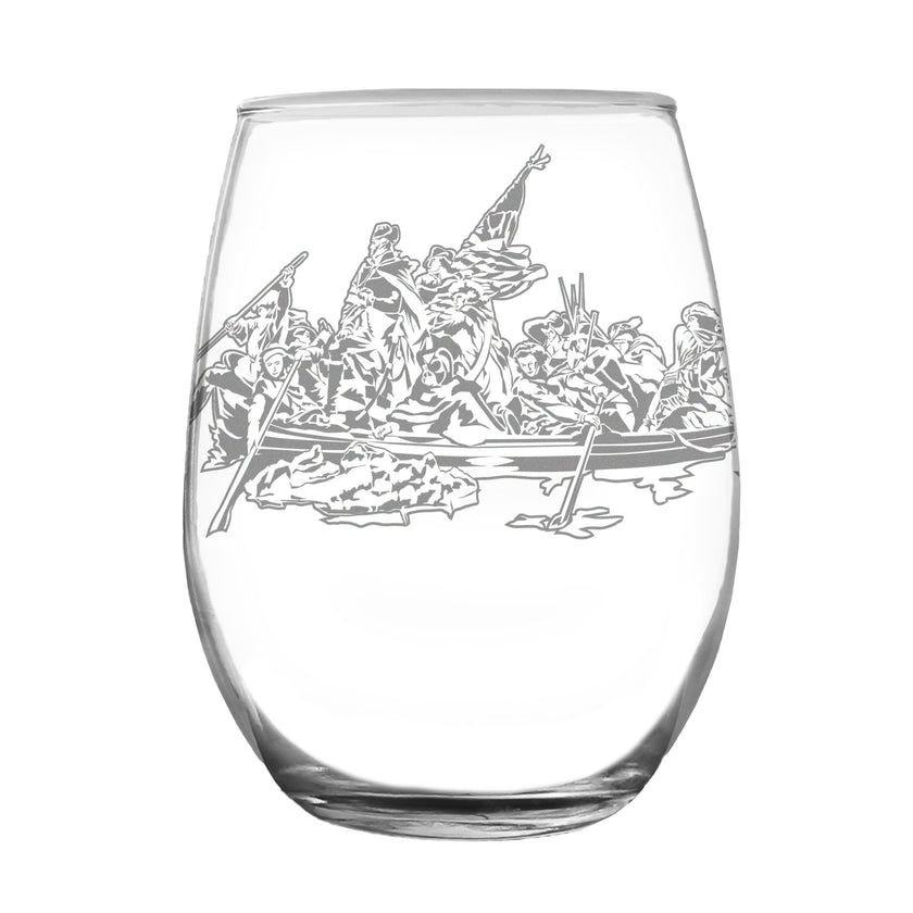 Freedom 250 Washington Crossing the Delaware Engraved Stemless Wine Glass - 15 oz Official USA 250th Anniversary Merch