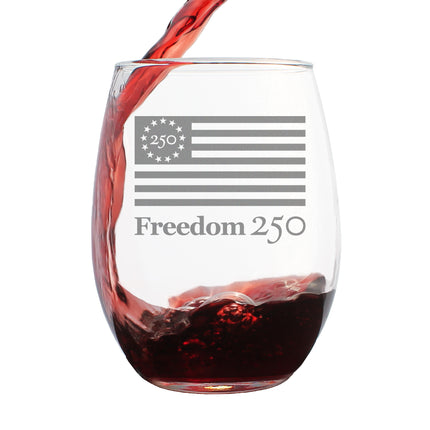 Freedom 250 Logo Engraved Stemless Wine Glass - 15 oz Official USA 250th Anniversary Merch