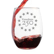Freedom 250 Betsy Ross Logo Engraved Stemless Wine Glass - 15 oz Official USA 250th Anniversary Merch