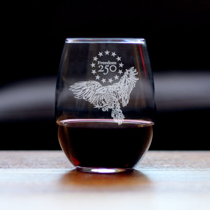 Freedom 250 Bald Eagle Engraved Stemless Wine Glass - 15 oz Official USA 250th Anniversary Merch
