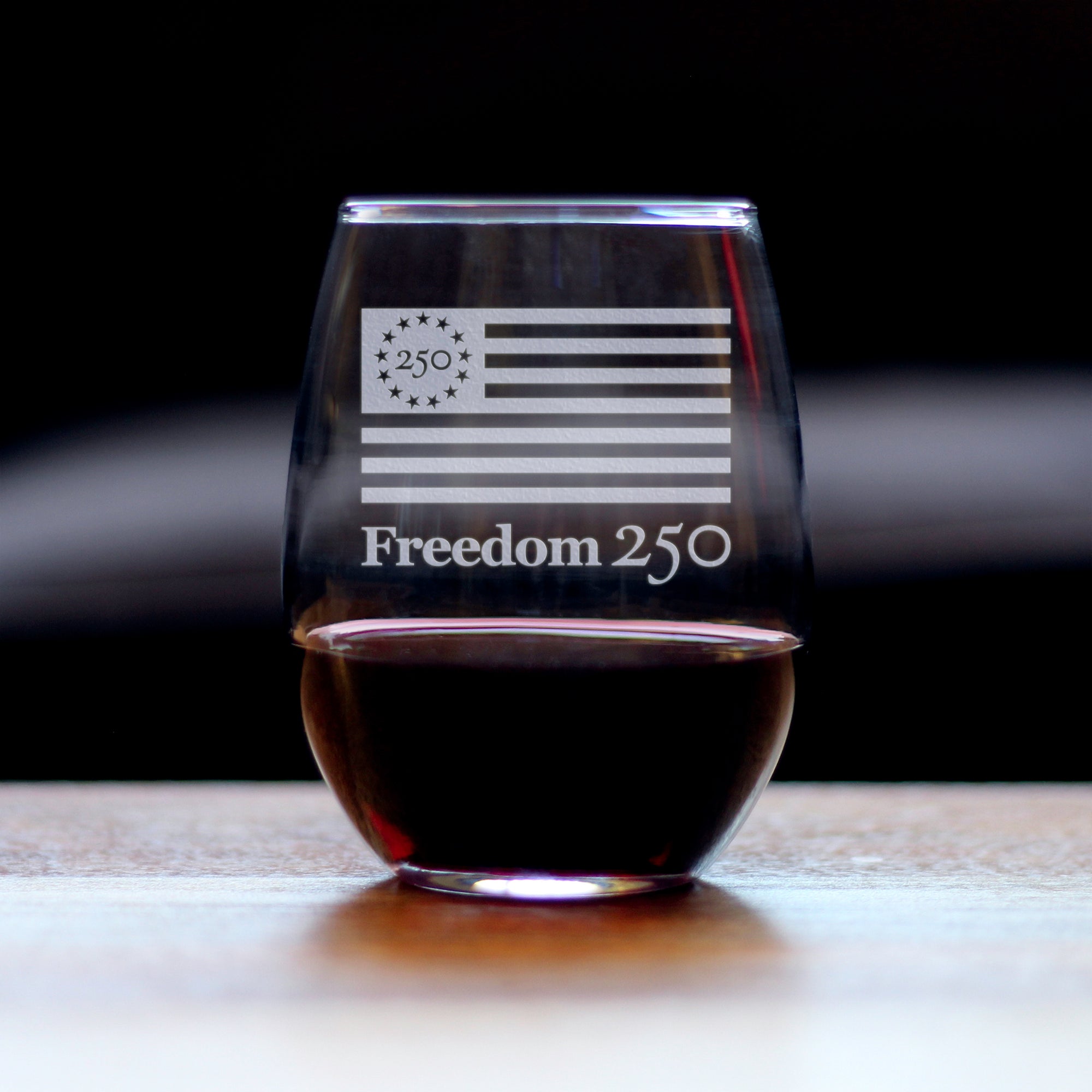 Freedom 250 Logo Engraved Stemless Wine Glass - 15 oz Official USA 250th Anniversary Merch
