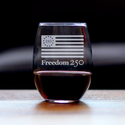 Freedom 250 Logo Engraved Stemless Wine Glass - 15 oz Official USA 250th Anniversary Merch