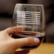 Freedom 250 Logo Engraved Stemless Wine Glass - 15 oz Official USA 250th Anniversary Merch