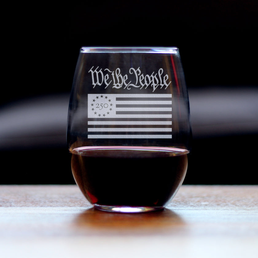 Freedom 250 We the People Engraved Stemless Wine Glass - 15 oz Official USA 250th Anniversary Merch