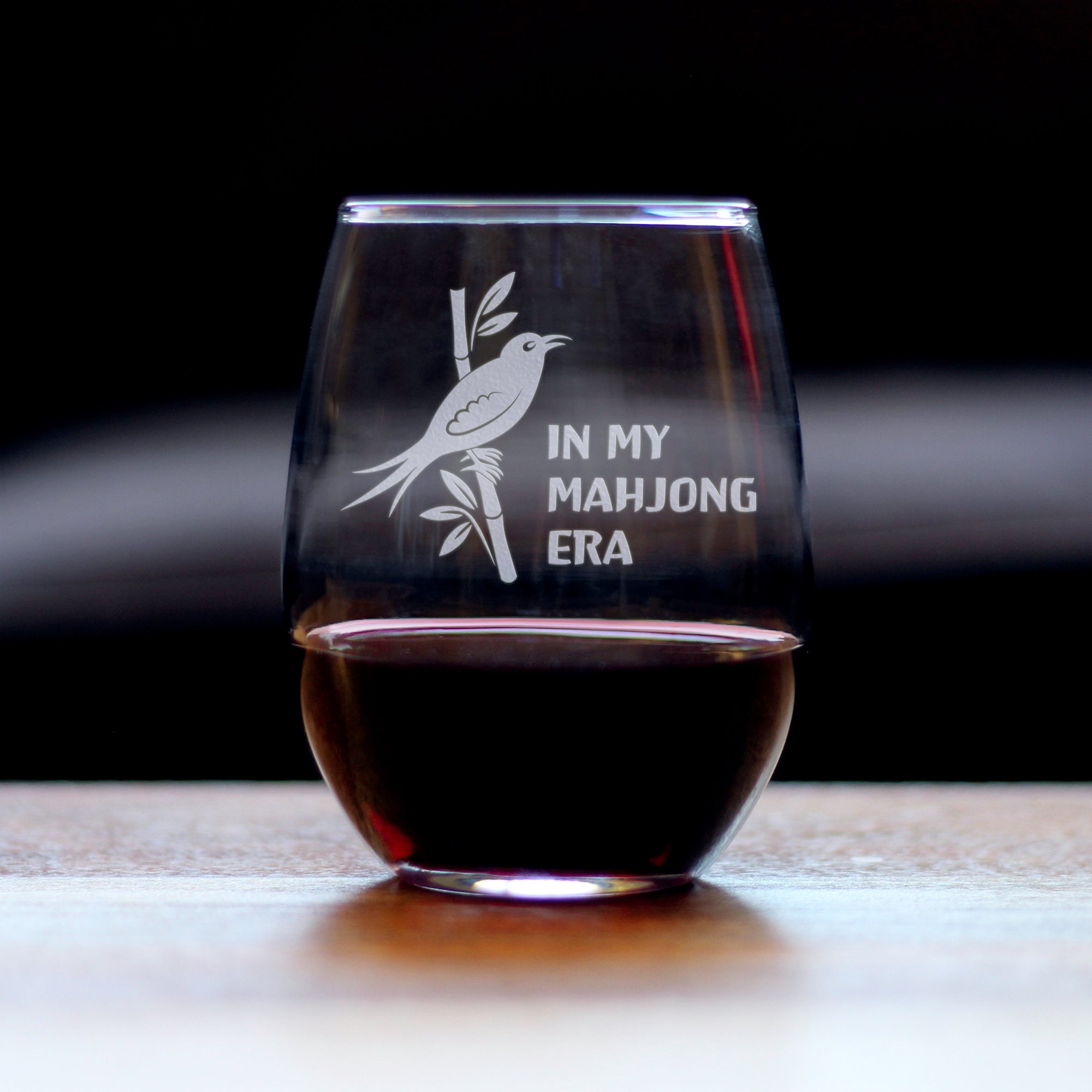 Mahjong Era - Engraved Stemless Wine Glass - 17 oz & 15 oz