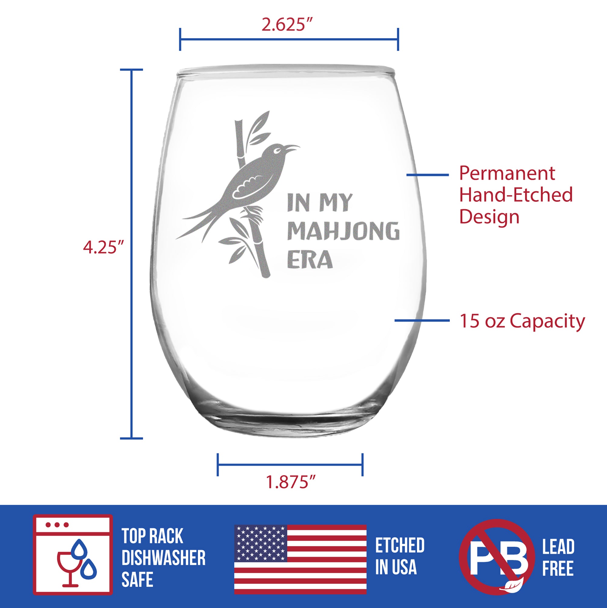 Mahjong Era - Engraved Stemless Wine Glass - 17 oz & 15 oz