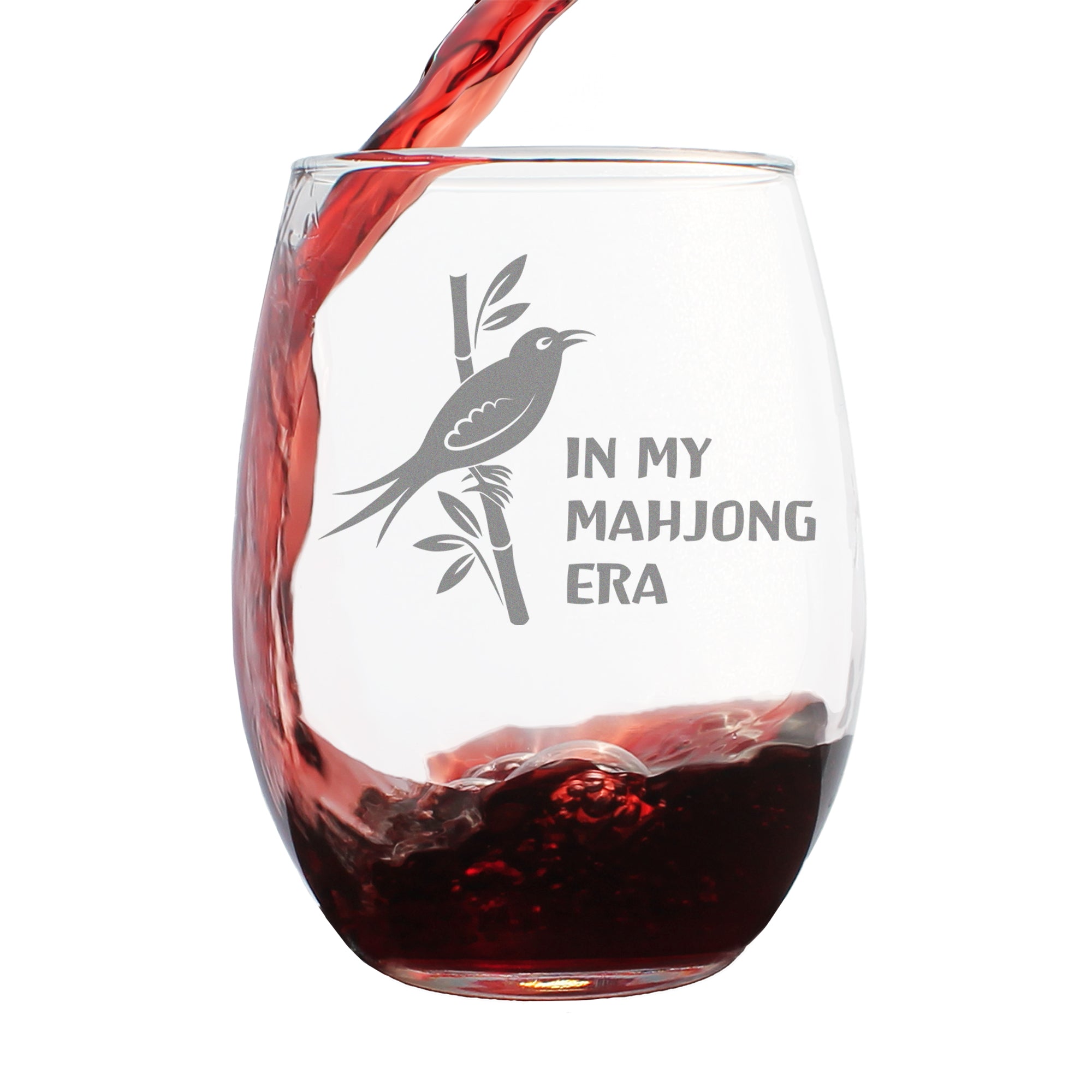 Mahjong Era - Engraved Stemless Wine Glass - 17 oz & 15 oz