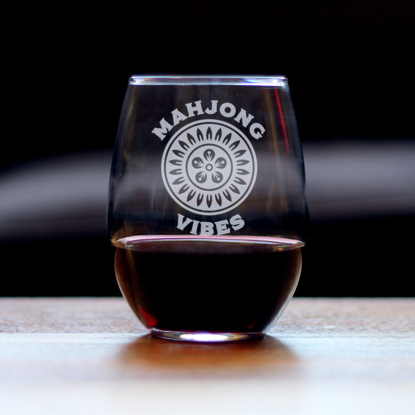 Mahjong Vibes - Engraved Stemless Wine Glass - 17 oz & 15 oz