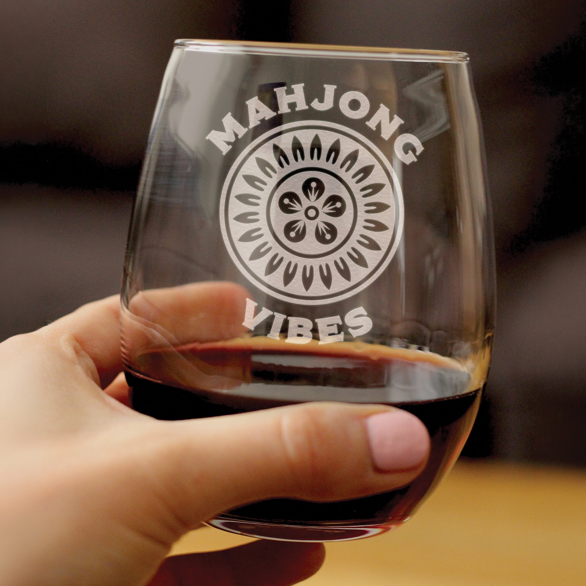 Mahjong Vibes - Engraved Stemless Wine Glass - 17 oz & 15 oz