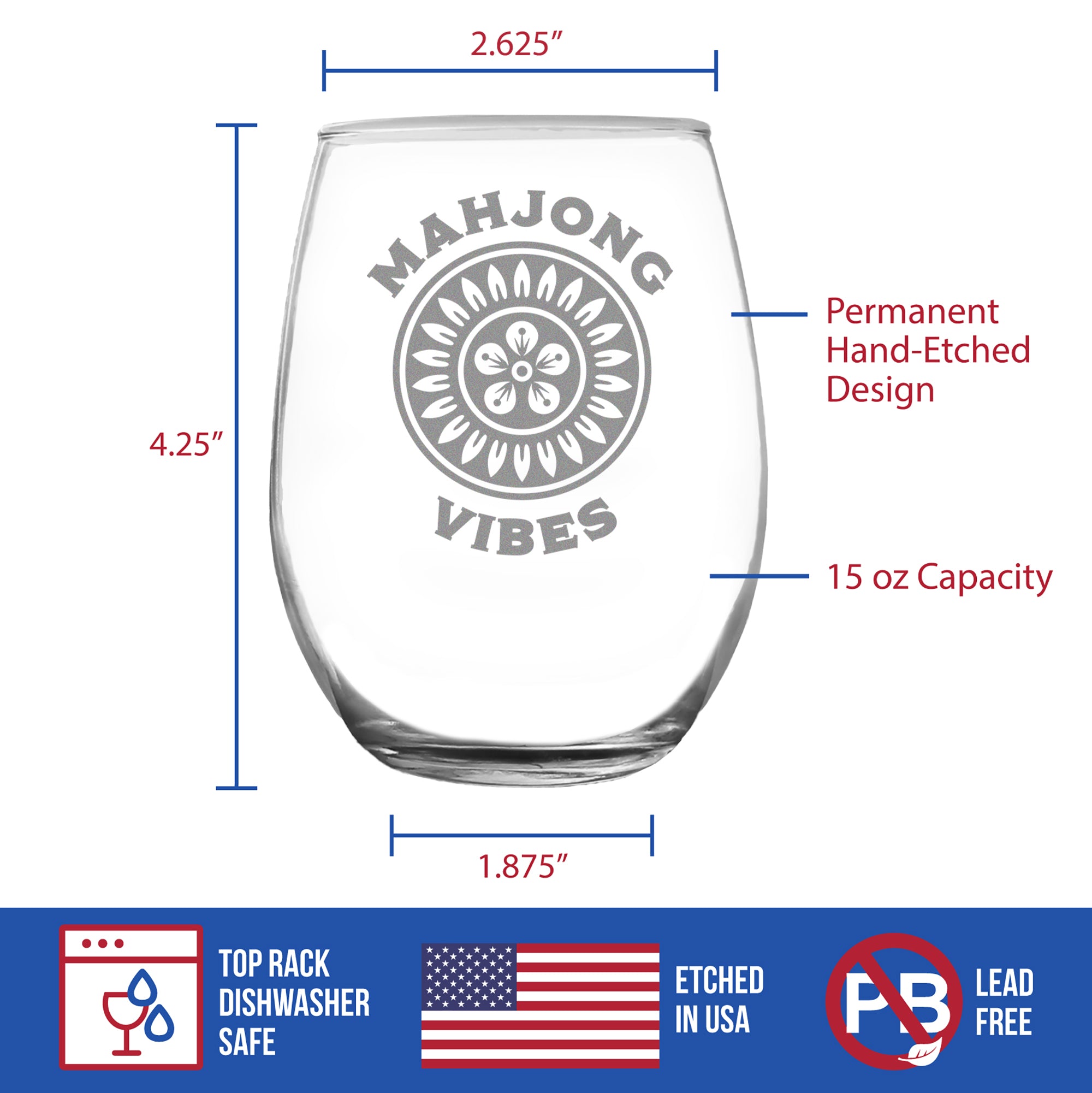 Mahjong Vibes - Engraved Stemless Wine Glass - 17 oz & 15 oz