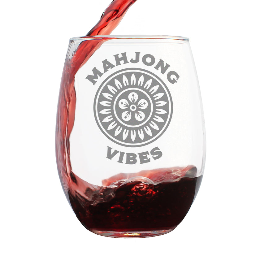 Mahjong Vibes - Engraved Stemless Wine Glass - 17 oz & 15 oz
