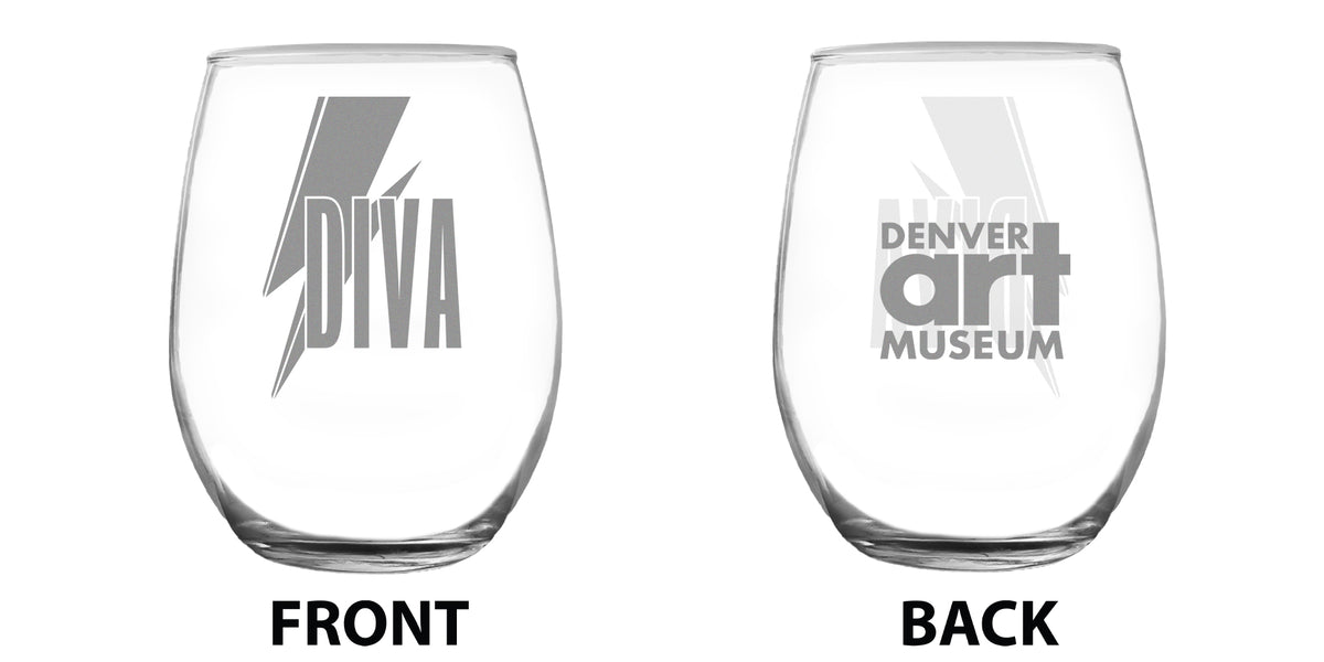 Denver Art Museum - Bowie Lightening Bolt & DAM - Made in USA Wine Glasses - 15 oz