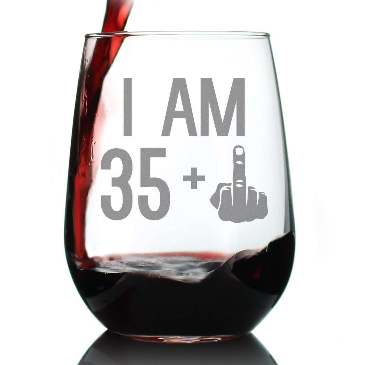 35 + 1 Middle Finger - 36th Birthday Stemless Wine Glass for Women & Men - Cute Funny Wine Gift Idea - Unique Personalized Bday Glasses for Mom, Dad, Friend Turning 36 - Drinking Party Decoration