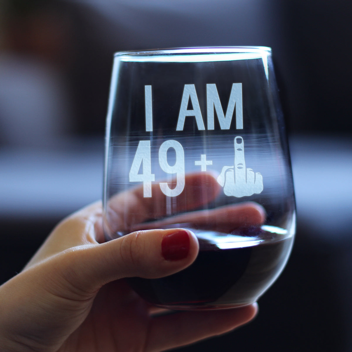 49 + 1 Middle Finger - 50th Birthday Stemless Wine Glass for Women &amp; Men - Cute Funny Wine Gift Idea - Unique Personalized Bday Glasses for Best Friend Turning 50 - Drinking Party Decoration