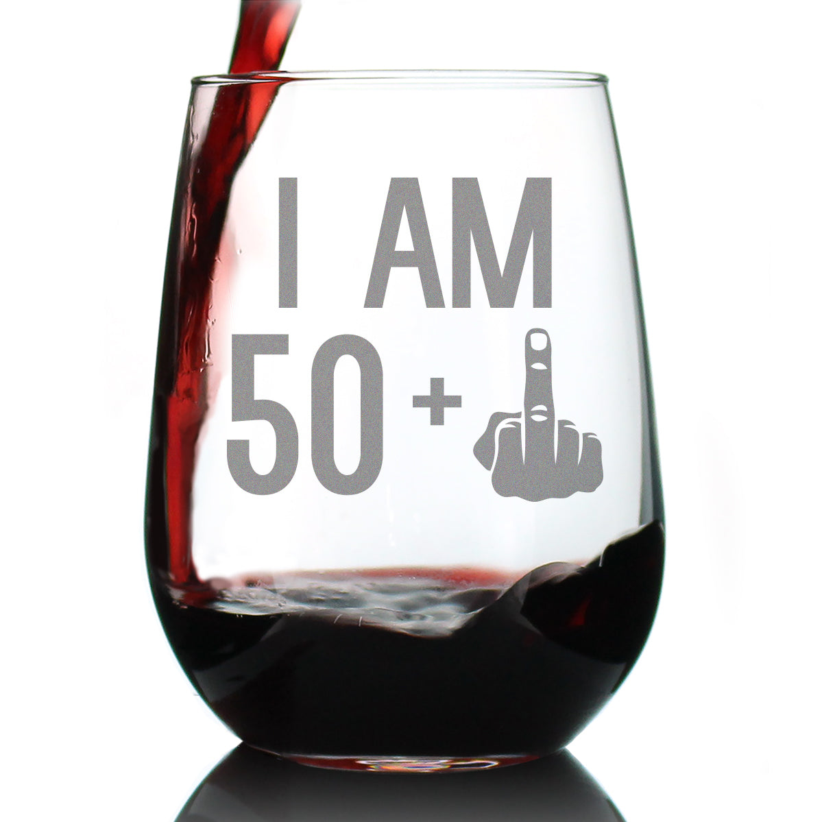50 + 1 Middle Finger - 51st Birthday Stemless Wine Glass for Women &amp; Men - Cute Funny Wine Gift Idea - Unique Personalized Bday Glasses for Best Friend Turning 51 - Drinking Party Decoration