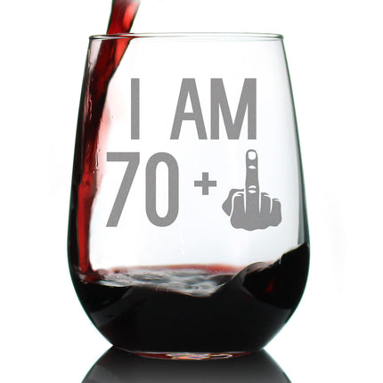 70 + 1 Middle Finger - 71st Birthday Stemless Wine Glass for Women & Men - Cute Funny Wine Gift Idea - Unique Personalized Bday Glasses for Mom, Dad, Friend Turning 71 - Drinking Party Decoration