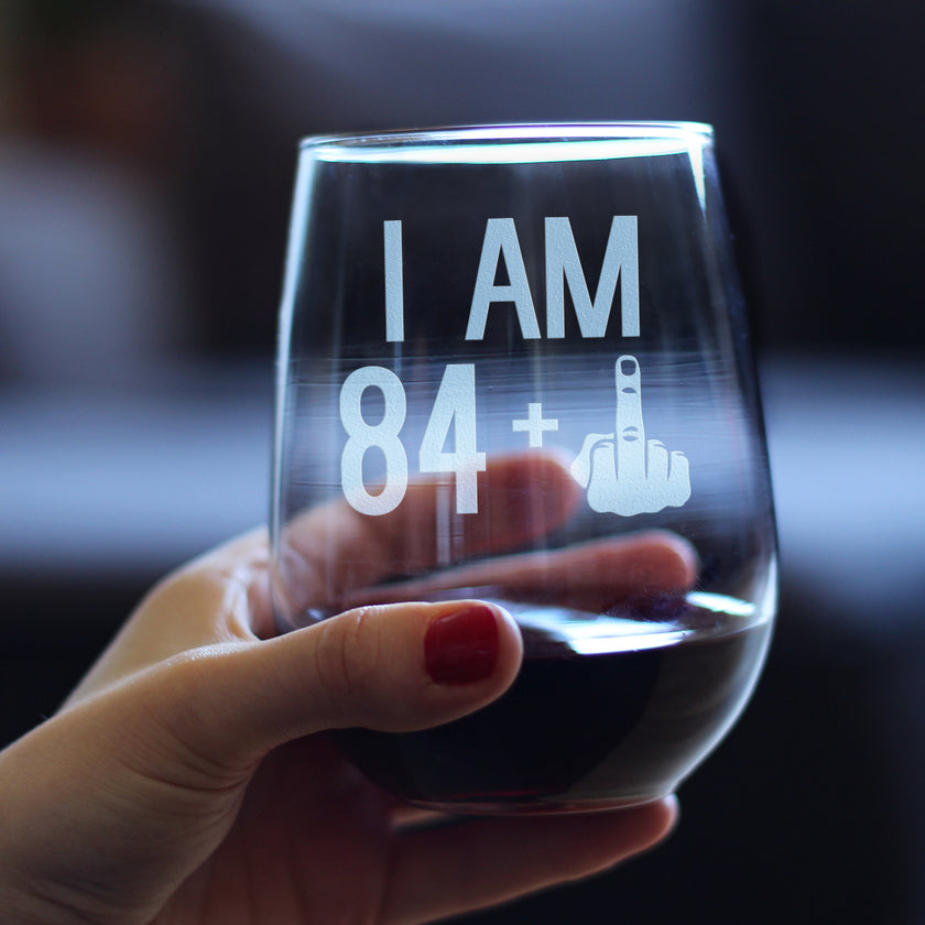 84 + 1 Middle Finger - 17 Ounce Stemless Wine Glass
