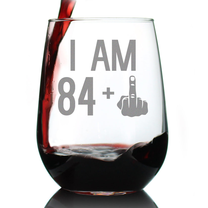 84 + 1 Middle Finger - 17 Ounce Stemless Wine Glass