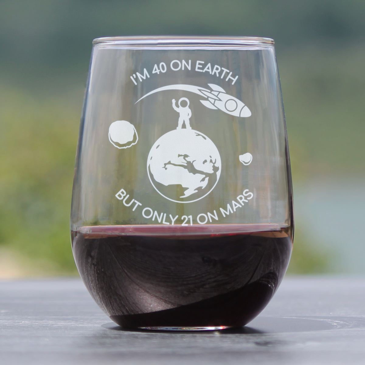 Age on Mars 40 - Stemless Wine Glass Gift - Unique Funny 40th Birthday Gifts for Women and Men - Large 17 Ounce