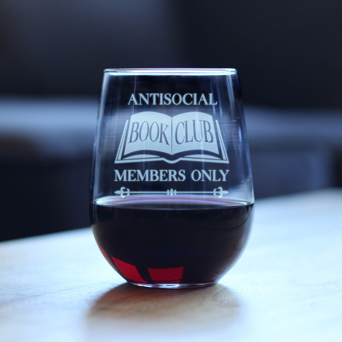 Antisocial Book Club Engraved Stemless Wine Glass Funny Gifts for Introverts and Book Club Large Wine Glasses - 17 oz