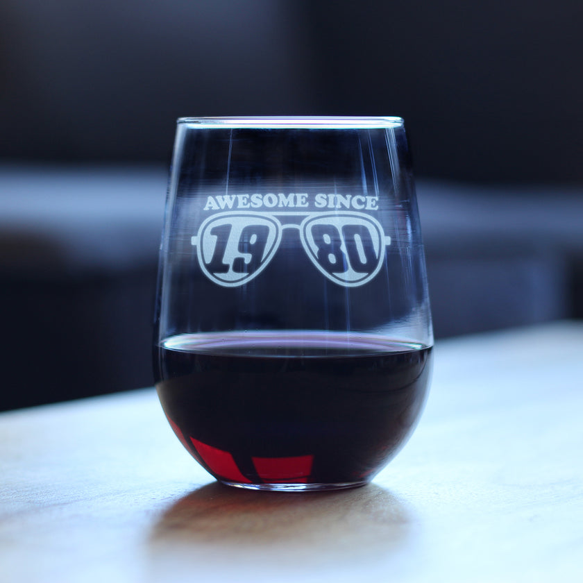 Awesome Since 1980 Engraved Stemless Wine Glass Gifts 45th Birthday Gift Ideas Large Wine Glasses - 17 oz