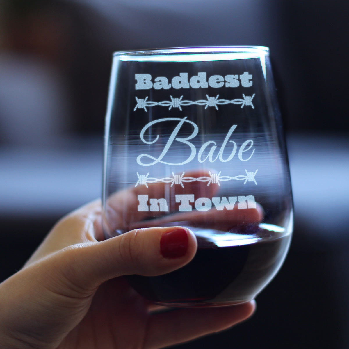 Baddest Babe in Town Engraved Stemless Wine Glass Gifts Gifts for Women with Attitude Large Wine Glasses - 17 oz