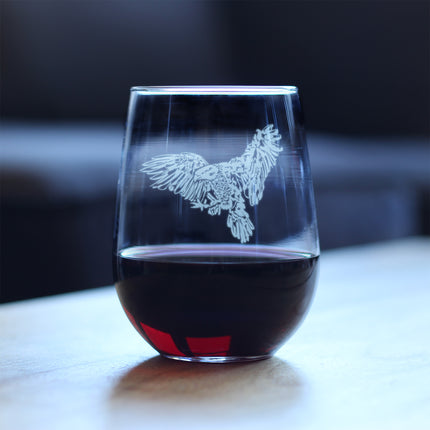 Bald Eagle - Engraved Stemless Wine Glass Patriotic American Decorations and Gifts Large Wine Glasses - 17 oz