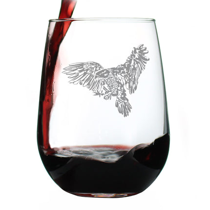 Bald Eagle - Engraved Stemless Wine Glass Patriotic American Decorations and Gifts Large Wine Glasses - 17 oz