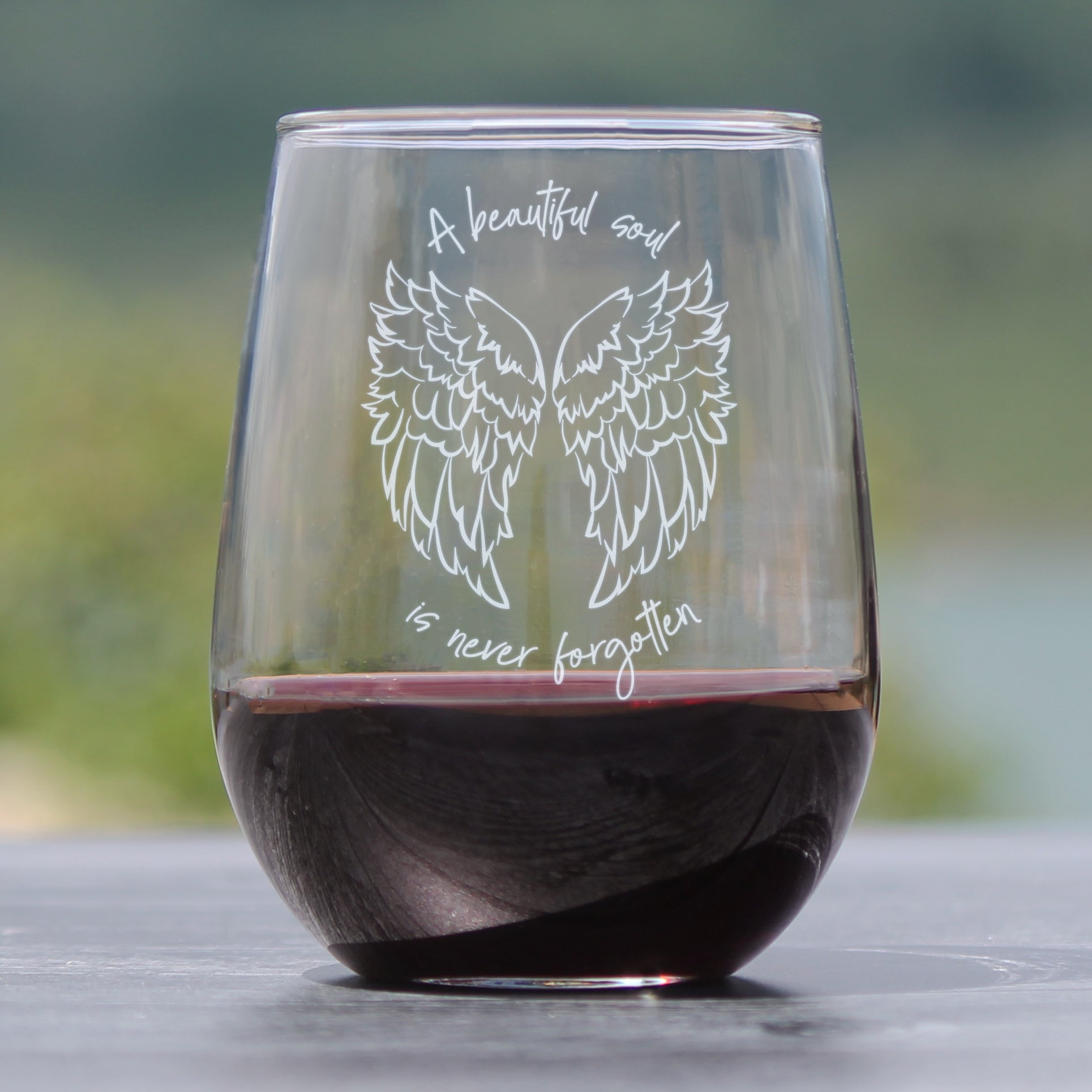 Beautiful Soul is Never Forgotten - Stemless Wine Glass Gift - Sympathy Memorial Gifts for Bereavement Loss - Large 17 Ounce