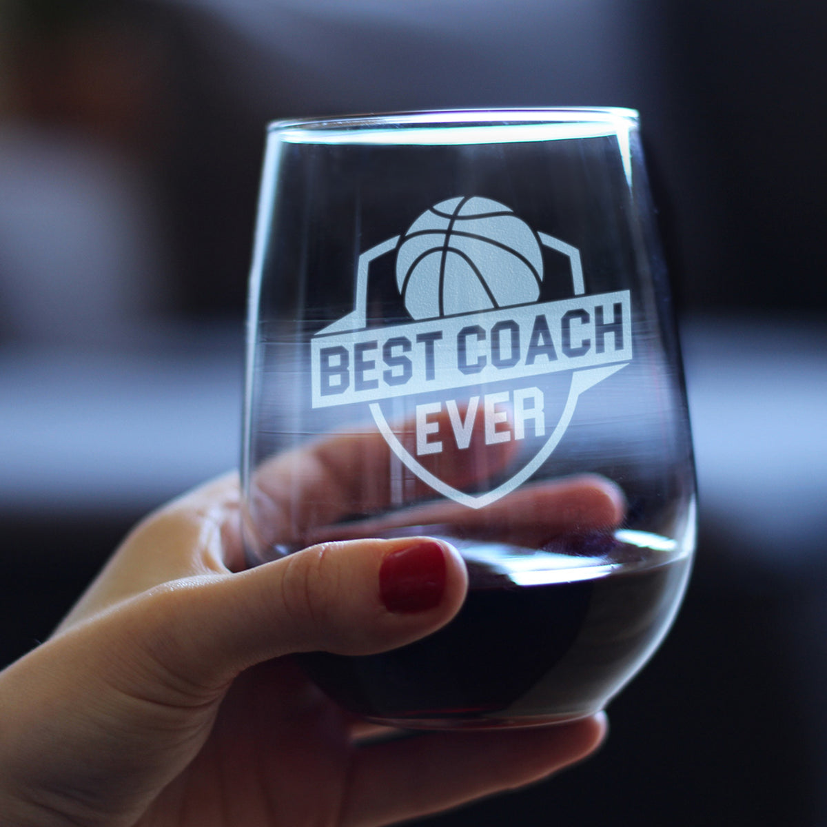 Basketball Coach Gifts for Coaches - Engraved Stemless Wine Glass - Best Coach Ever - Large Wine Glasses - 17 oz