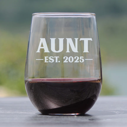 Aunt Est 2025 - New Aunties Stemless Wine Glass Gift for First Time Aunts - Bold 17 Oz Large Glasses